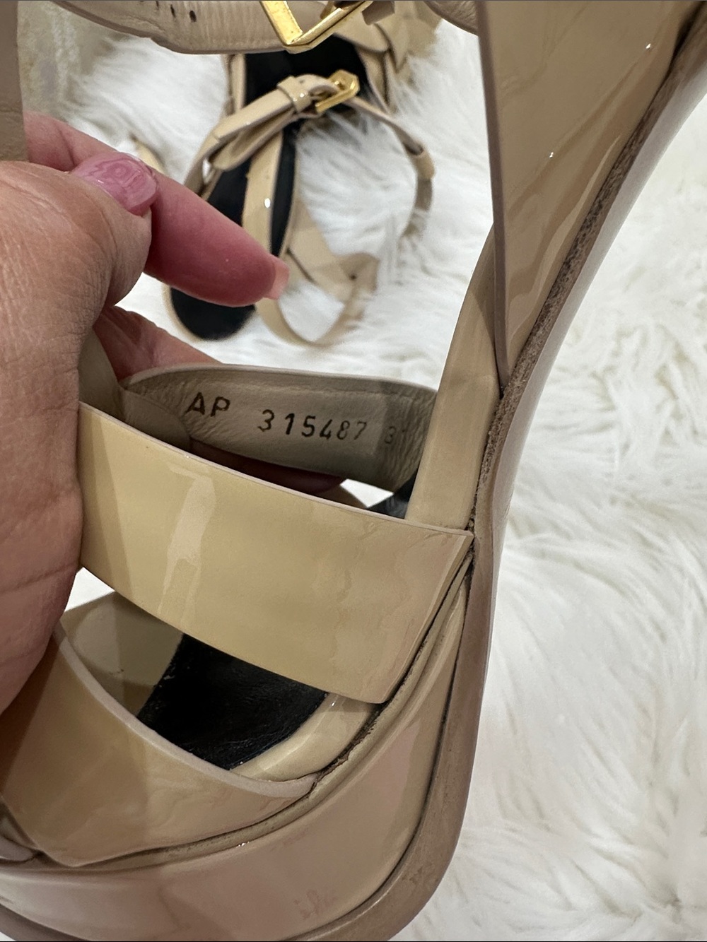 Yves Saint Laurent Beige Patent Leather Platform Heels - Picture 6 of 7